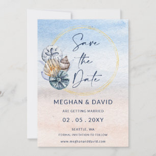 Rustieke zeeschelpen Ocean Zee Summer Beach Foto Save The Date