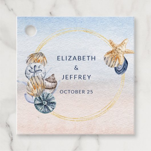 Rustieke Zeeschelpen Ocean Zee Zomer Strand Bruilo Bedankjes Labels (Voorkant)