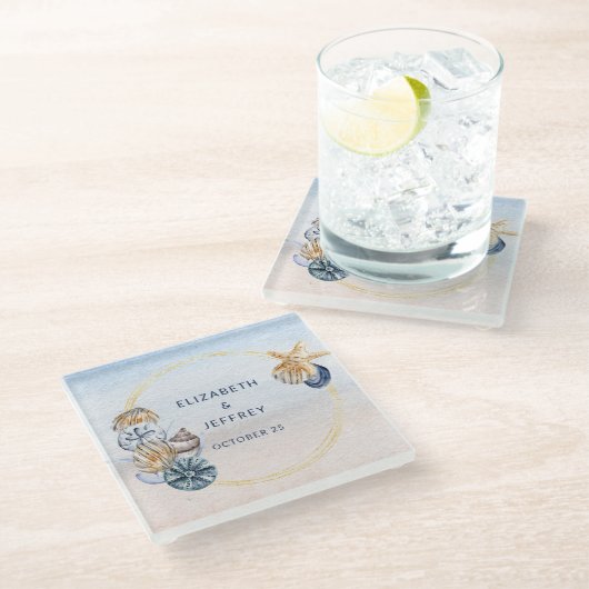 Rustieke Zeeschelpen Ocean Zee Zomer Strand Bruilo Glazen Onderzetter (Schuin)