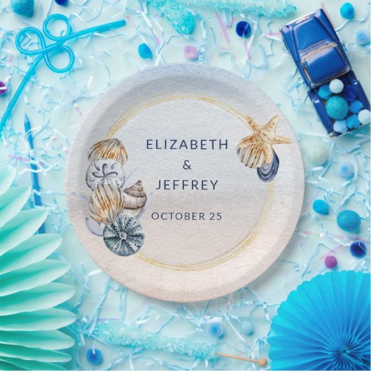 Rustieke Zeeschelpen Ocean Zee Zomer Strand Bruilo Papieren Bordje (Feest)