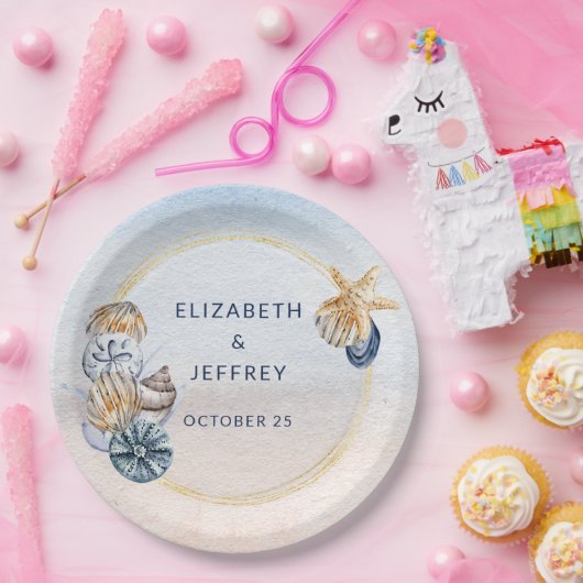 Rustieke Zeeschelpen Ocean Zee Zomer Strand Bruilo Papieren Bordje (Feest)