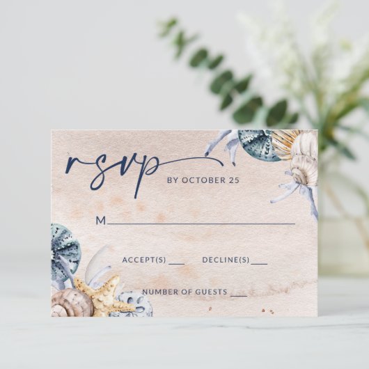 Rustieke Zeeschelpen Ocean Zee Zomer Strand Bruilo RSVP Kaartje (Staand voorkant)