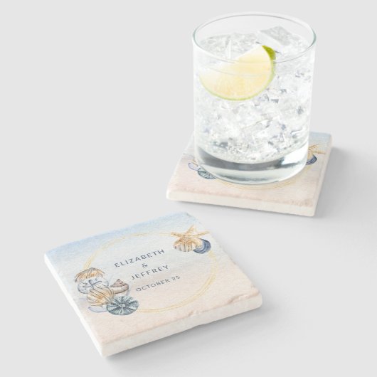 Rustieke Zeeschelpen Ocean Zee Zomer Strand Bruilo Stenen Onderzetter (Zijkant)