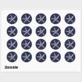 Rustieke zeester blauw strand bruiloft ronde sticker (Vel)