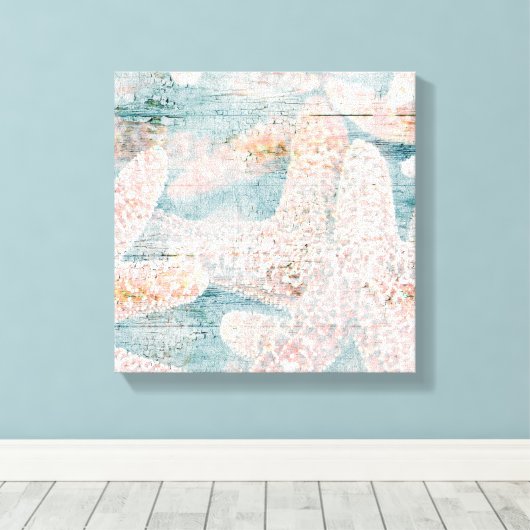 Rustieke zeester Blauwgroen blauw Canvas Afdruk (Insitu (Houten vloer))