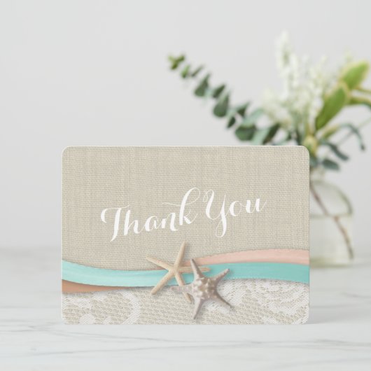 Rustieke Zeesterren en Lint Flat Kaart Dank u (Staand voorkant)