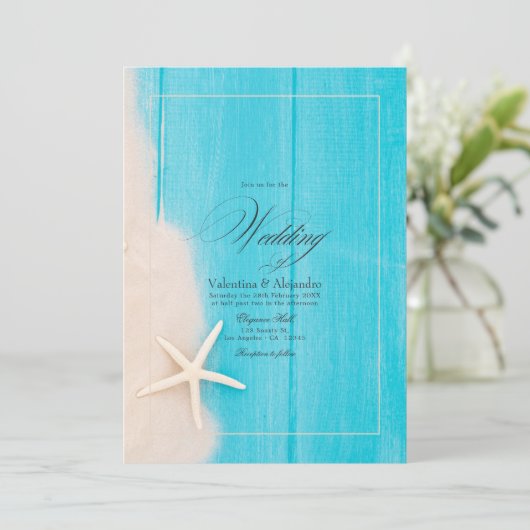 Rustieke zeesterren en Ocean Vibes Beach bruiloft Kaart (Staand voorkant)