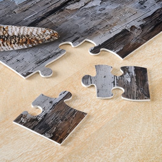 Rustieke zeesterren op verweerd hout legpuzzel (Zijkant)