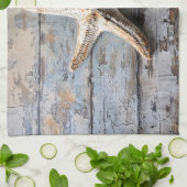 Rustieke zeesterren op verweerd hout theedoek (Gevouwen)