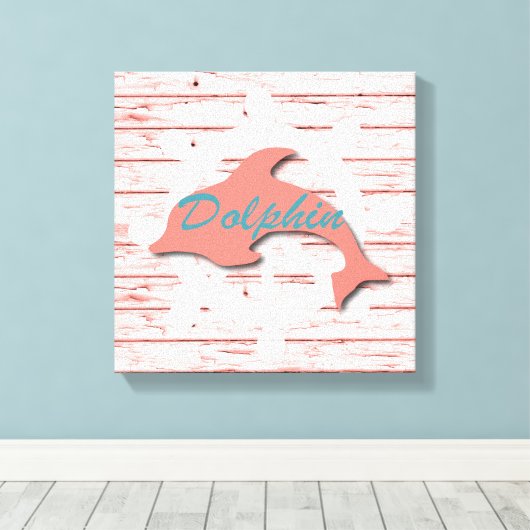 Rustieke ZeevaartDolfijn bij het Pellen van de Canvas Afdruk (Insitu (Houten vloer))