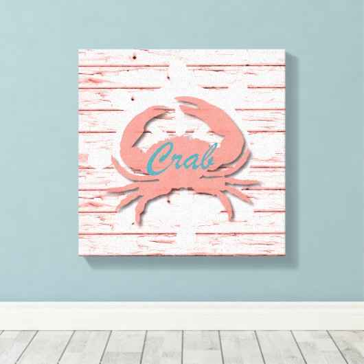 Rustieke ZeevaartKrab op de Doorstane Houten Druk Canvas Afdruk (Insitu (Houten vloer))