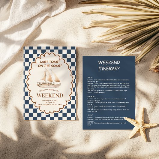 Rustieke Zeilboot Kust Checkerboard Bachelorette Kaart