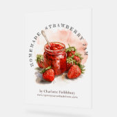 Rustieke zelfgemaakte aardbeienjam boerenmarkt acryl bord (Hoek)