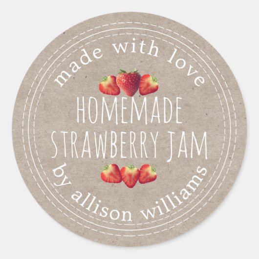Rustieke zelfgemaakte aardbeienjam Kraft papier Ronde Sticker (Voorkant)
