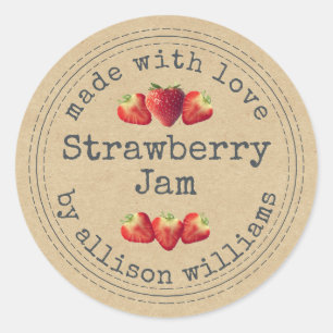Rustieke zelfgemaakte aardbeienjam kraftpapier ronde sticker