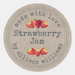 Rustieke zelfgemaakte aardbeienjam kraftpapier ronde sticker