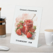 Rustieke zelfgemaakte aardbeienjam Mason Jar Reclamebord Met Voetstuk (Insitu)