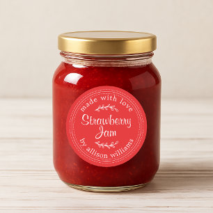 Rustieke zelfgemaakte aardbeienjam rood ronde sticker