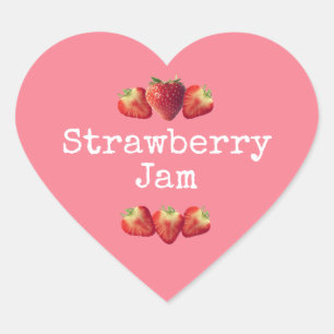 Rustieke zelfgemaakte aardbeienjam roze hart sticker