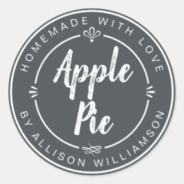 Rustieke zelfgemaakte appeltaart off-black ronde sticker