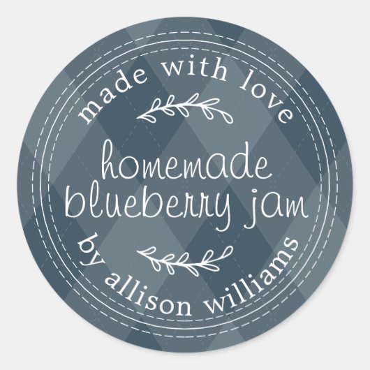 Rustieke zelfgemaakte Blueberry Jam Canning Tartan Ronde Sticker (Voorkant)