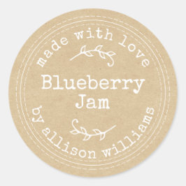 Rustieke zelfgemaakte Blueberry Jam Kraft Paper Cl Ronde Sticker