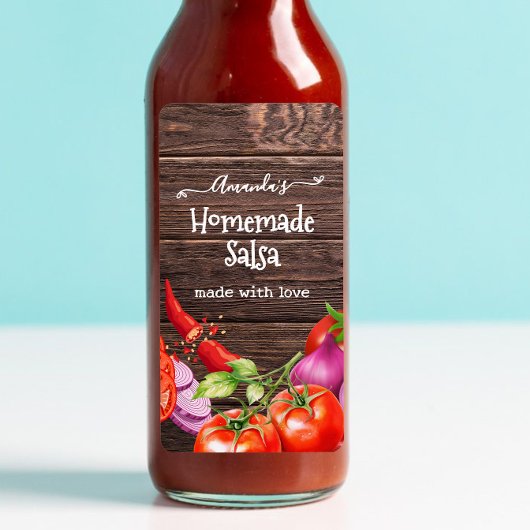 Rustieke zelfgemaakte custom salsa label