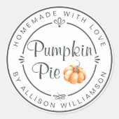Rustieke zelfgemaakte Herfst pompoentaart Ronde Sticker (Voorkant)