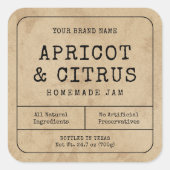 Rustieke  Zelfgemaakte Jam Jar Square Label (Voorkant)