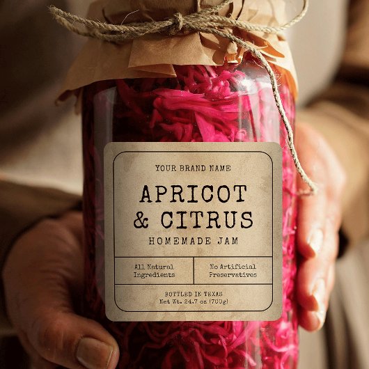 Rustieke  Zelfgemaakte Jam Jar Square Label