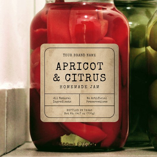 Rustieke  Zelfgemaakte Jam Jar Square Label