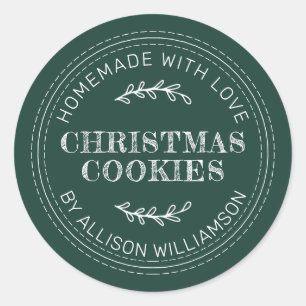 Rustieke zelfgemaakte kerstkoekjes donkergroen ronde sticker