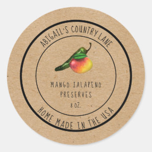Rustieke zelfgemaakte mango jalapeño jam ronde sticker