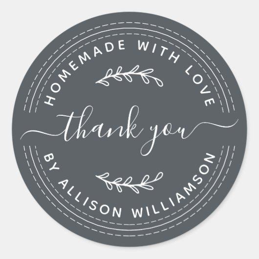 Rustieke zelfgemaakte met liefde Offblack Dank u Ronde Sticker (Voorkant)