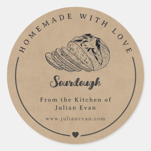 Rustieke zelfgemaakte met Love Sketch Sourdough St Ronde Sticker (Voorkant)
