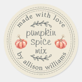 Rustieke zelfgemaakte pompoen kruidenmix antiek wi ronde sticker