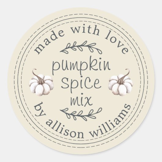 Rustieke zelfgemaakte pompoen kruidenmix antiek wi ronde sticker (Voorkant)