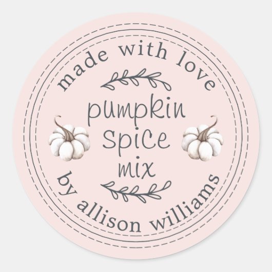 Rustieke zelfgemaakte pompoen kruidenmix roze ronde sticker (Voorkant)