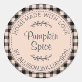 Rustieke Zelfgemaakte Pompoen Spice Cream Check Ronde Sticker (Voorkant)