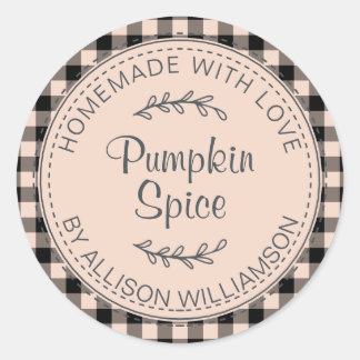 Rustieke Zelfgemaakte Pompoen Spice Cream Check Ronde Sticker