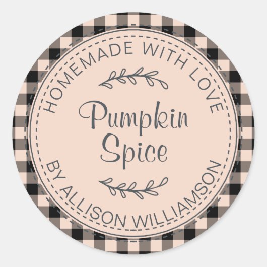 Rustieke Zelfgemaakte Pompoen Spice Cream Check Ronde Sticker (Voorkant)