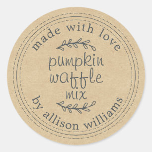 Rustieke zelfgemaakte pompoen wafel mix kraft papi ronde sticker