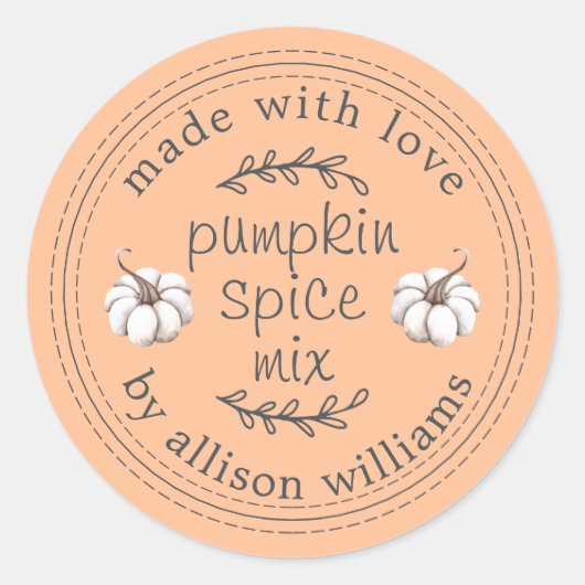 Rustieke zelfgemaakte pompoengewürzmix oranje ronde sticker (Voorkant)
