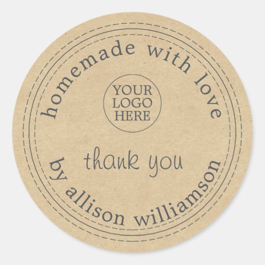 Rustieke zelfgemaakte Uw logo Bedankt Kraftpapier  Ronde Sticker (Voorkant)