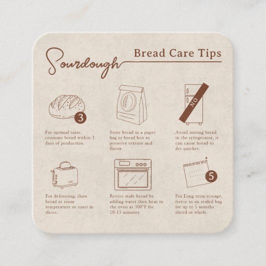 Rustieke zelfgemaakte zuurdesem brood zorg instruc vierkante visitekaartje (Voorkant)