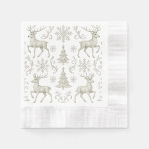 Rustieke, zilver/witte moderne kerstpatroon servet