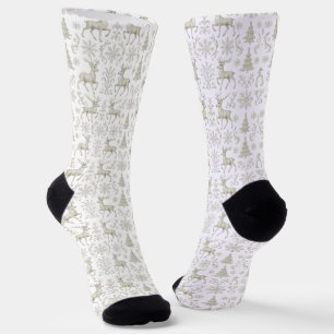 Rustieke, zilver/witte moderne kerstpatroon sokken