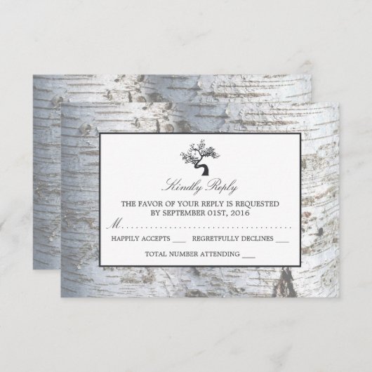 Rustieke Zilveren Berk Boom Bruiloft RSVP (Voorkant / Achterkant)