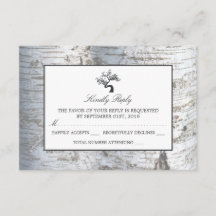 Rustieke Zilveren Berk Boom Bruiloft RSVP