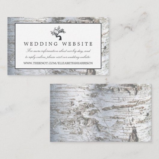 Rustieke zilveren berk boom bruiloft website informatiekaartje (Voorkant / Achterkant)